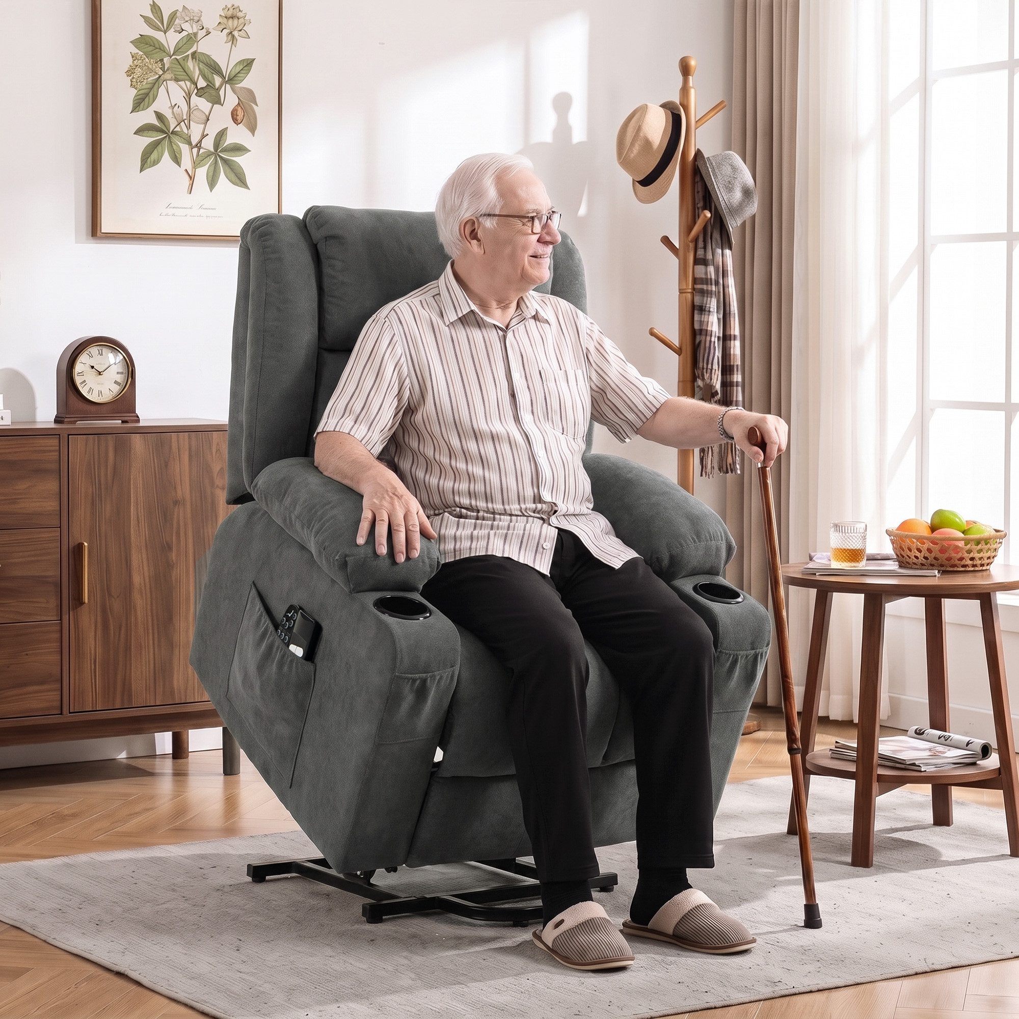 HOMCOM Relaxsessel Aufstehsessel mit Massage und Heizung, Dual-Motor, Dunkelgrau (Set, 1-St., 1), 2 Motoren, Aufstehhilfe, Massage, Wärme