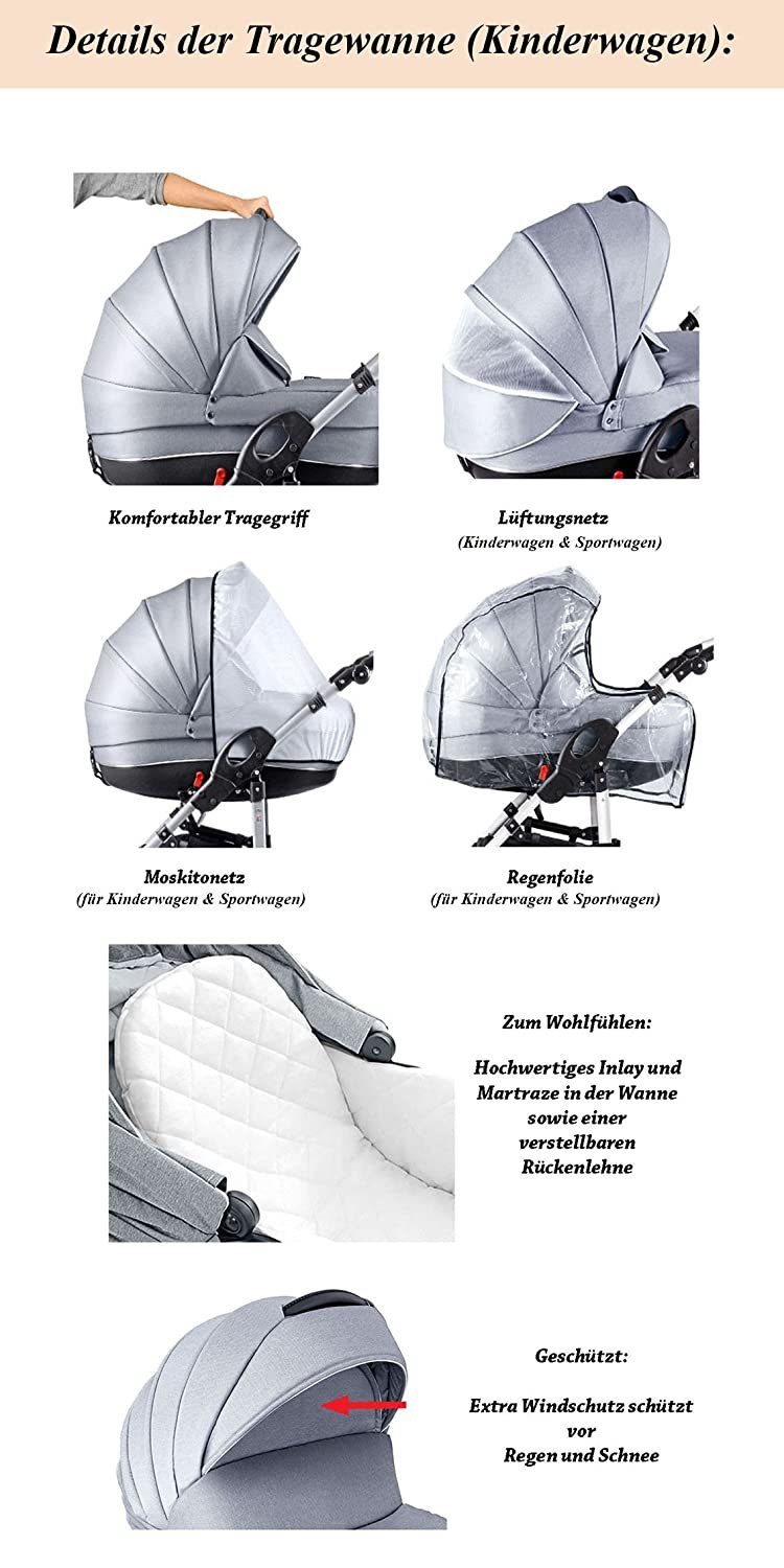 babies-on-wheels Kombi-Kinderwagen 2 in 1 ECO in 16 - Farben Teile Sand-Beige Cosmo Kinderwagen-Set 13 - Kunstleder