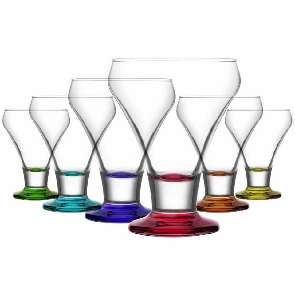 LAV Eisschale Eisbecher Set 6 teilig aus Glas, farbiges Schalen Gläser Set  305 ml, Glas, (6-tlg), Bunt