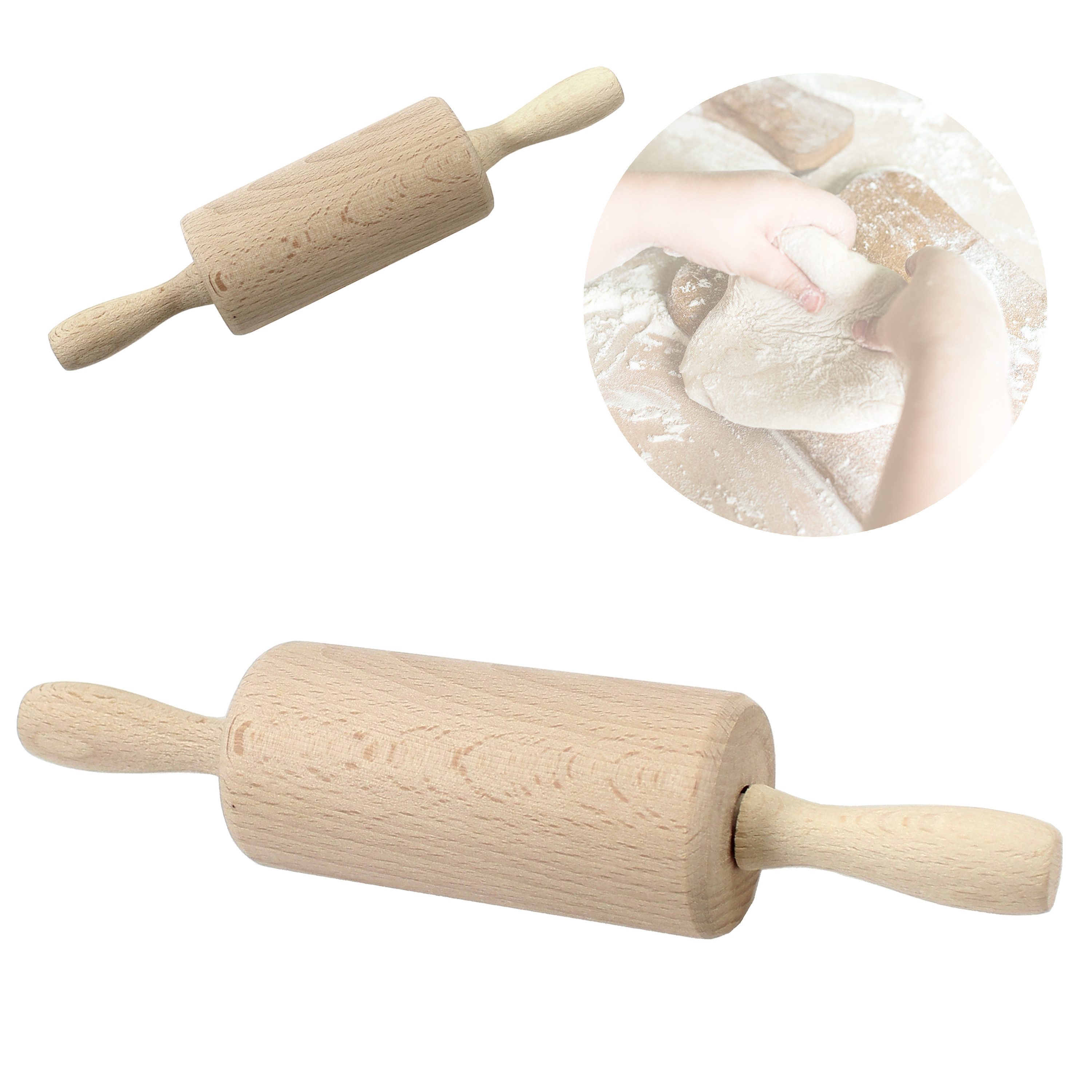 Smart-Planet Nudelholz Kindernudelholz Mini Marzipanrolle für Kinder - Teigroller Plätzchen Holz, Backen Zubehör Kuchenteig rollen, Knete - Plätzchenrolle Holz