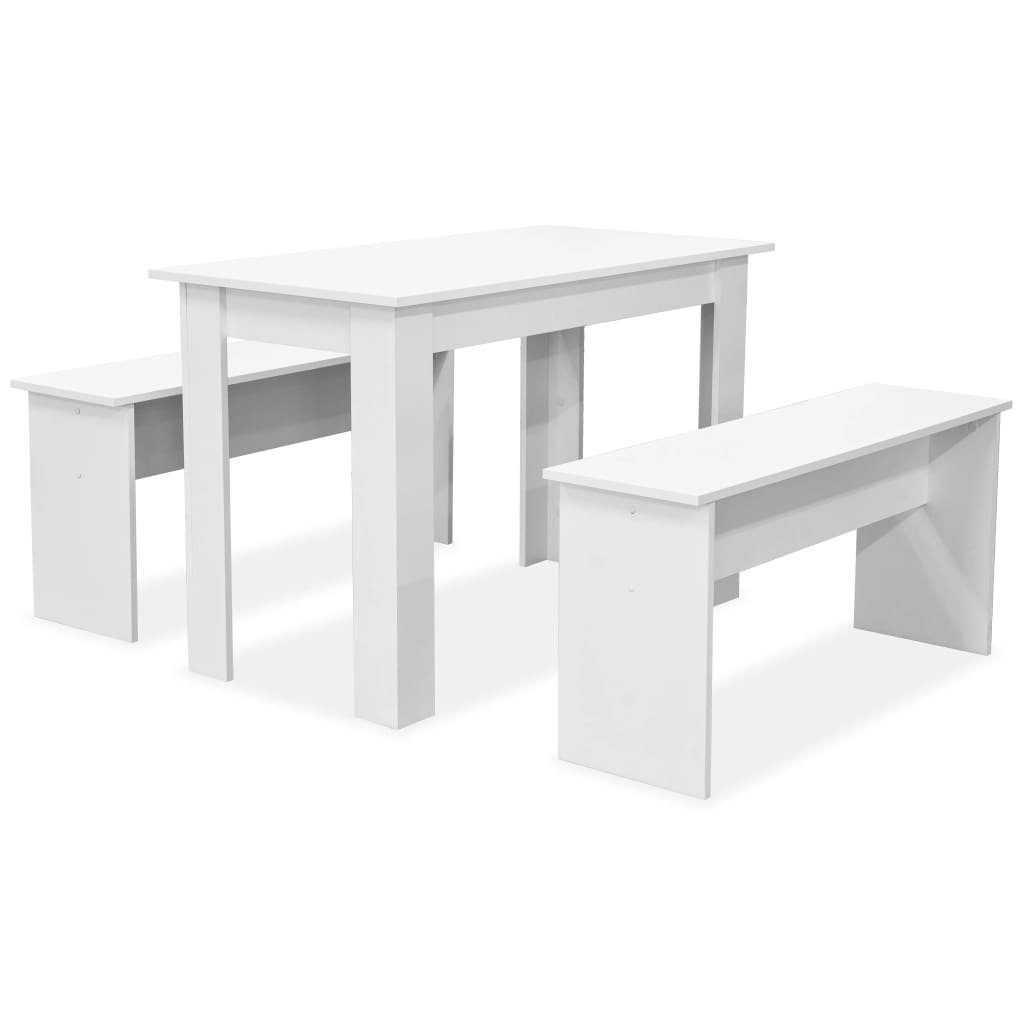 Essgruppe Bänke (3-tlg) Holzwerkstoff vidaXL Essgruppe Weiß, und Tisch 3-tlg.