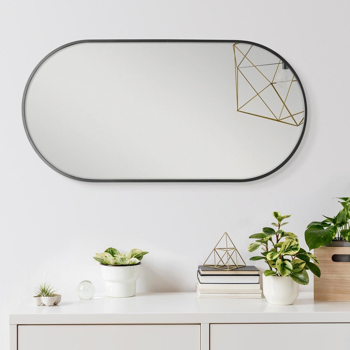 Metallrahmen mit Spiegel Wandspiegel cm Schwarz, PHOTOLINI 40x80 in schmalem ovaler