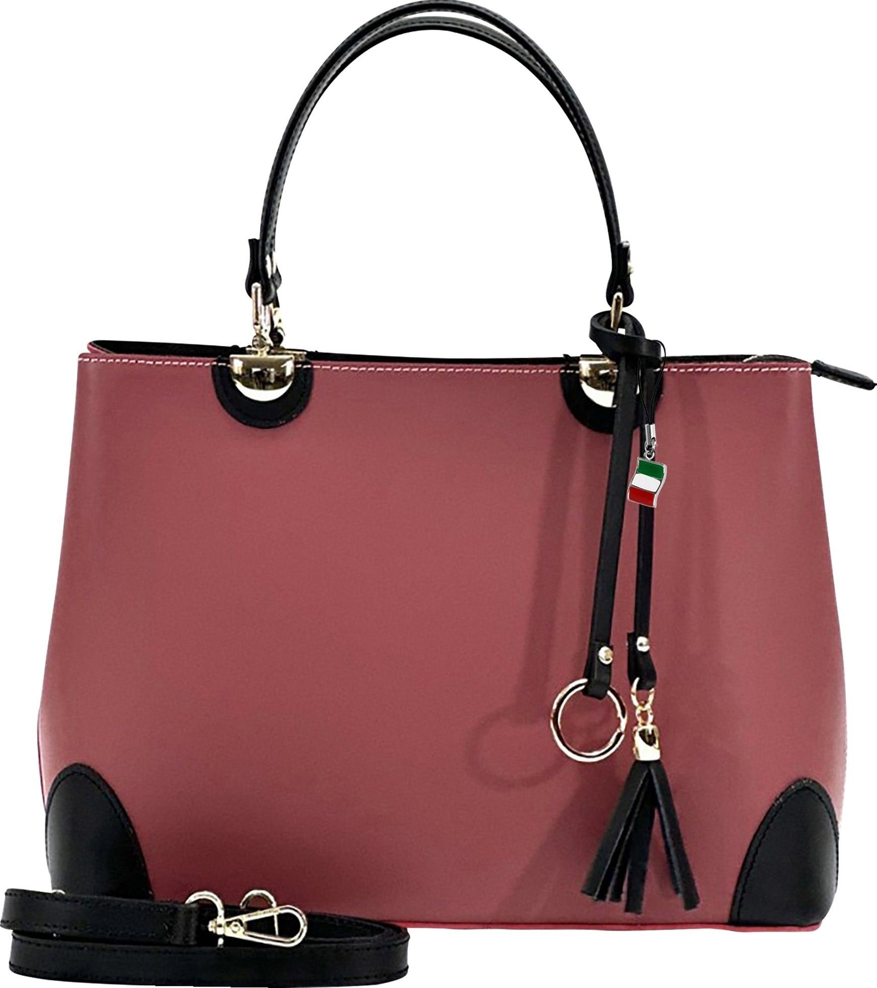 FLORENCE Handtasche Florence Handtasche Damen Umhängetasche (Handtasche), Damen Leder Handtasche, Umhängetasche, altrosa, schwarz ca. 32cm