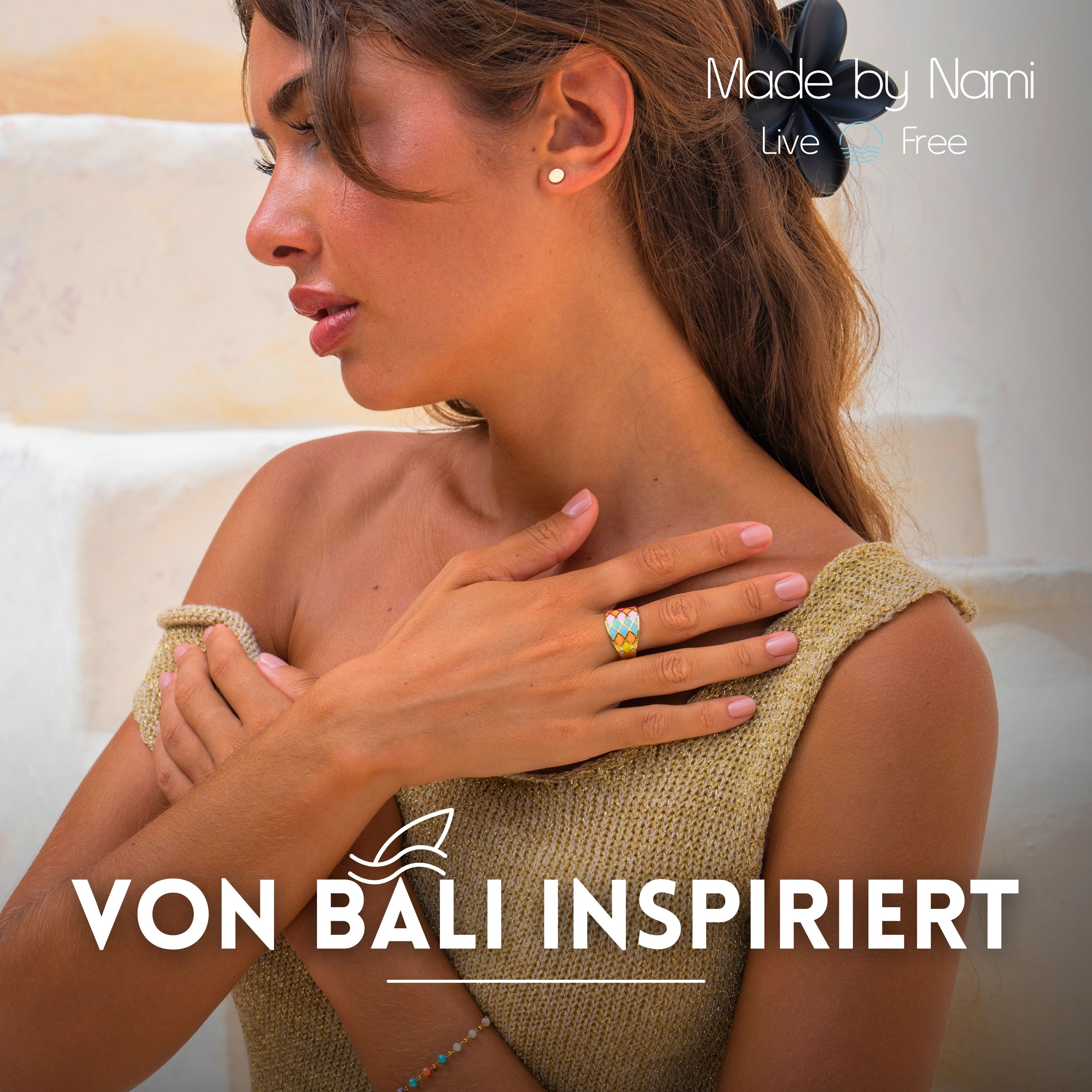 Made by Nami Fingerring Boho Gold Damen aus chirurgischem Edelstahl - Statement Ring, Verstellbar Vintage Schmuck Wasserfester Schmuck