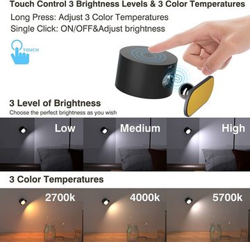 Gontence Wandleuchte Wandlampe LED Nachttisch-Leselicht USB aufladbar tragbar, 2000mAh, berührungsempfindliches Nachtlicht magnetisches Schranklicht
