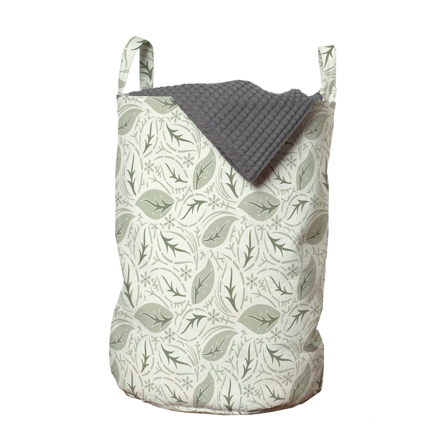 Abakuhaus Wäschesäckchen Wäschekorb mit Griffen Kordelzugverschluss für Waschsalons, Blätter Blumenmotive Verziert
