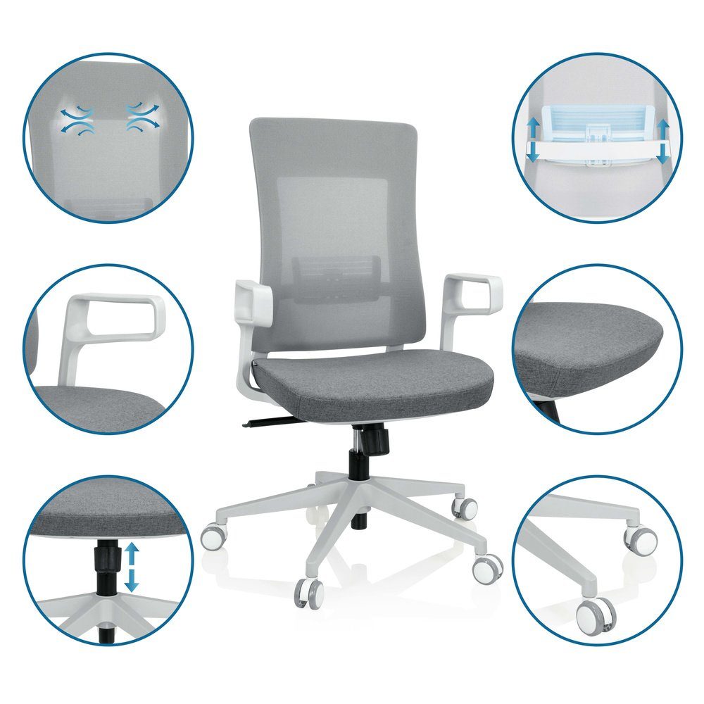 hjh OFFICE Drehstuhl Home Office ergonomisch (1 WM Stoff/Netzstoff St), Grau Schreibtischstuhl Bürostuhl COMFIO
