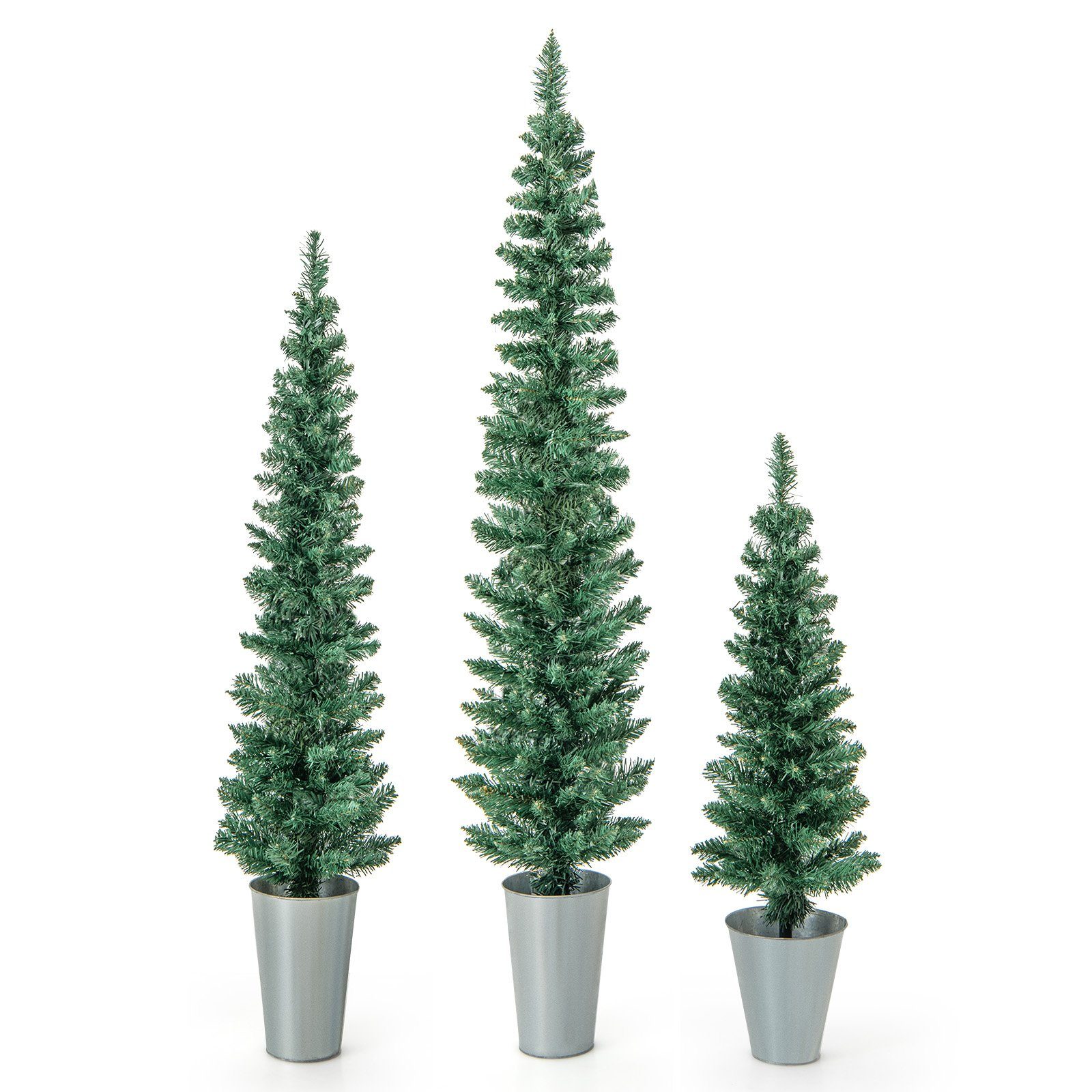 COSTWAY Künstlicher Weihnachtsbaum, 3er Bleistift Tannenbaum 90+120+150cm Grün, Silber