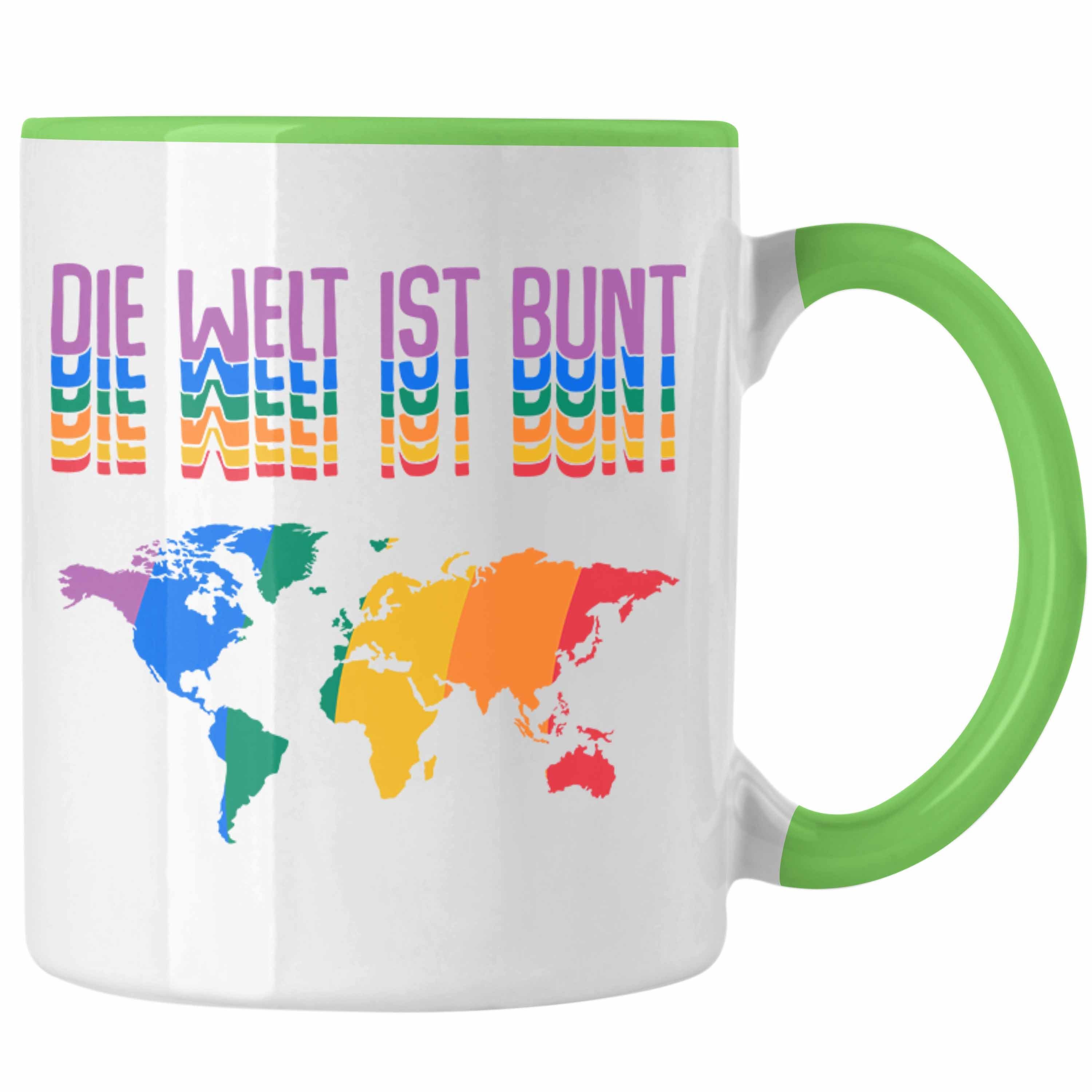 Trendation Tasse Trendation - LGBT Tasse Geschenk für Schwule Lesben Transgender Regenbogen Lustige Grafik Regenbogen Die Welt Ist Bunt Grün | Teetassen