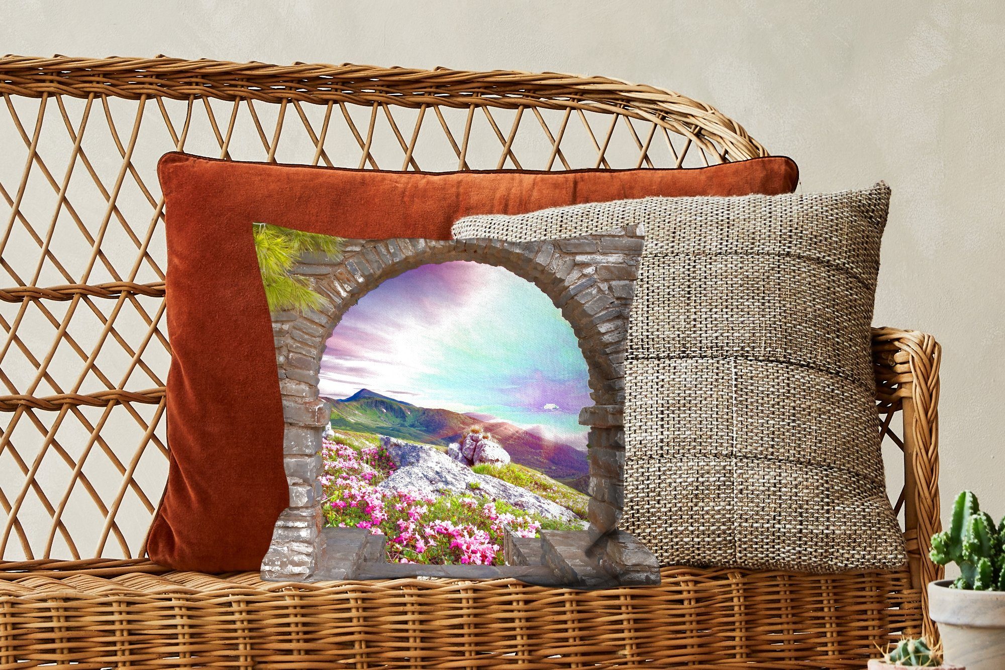Berg, Zierkissen Landschaft - - Schlafzimmer, für Deko, MuchoWow mit Sofakissen Aussicht Dekokissen - Wohzimmer, Blumen Füllung