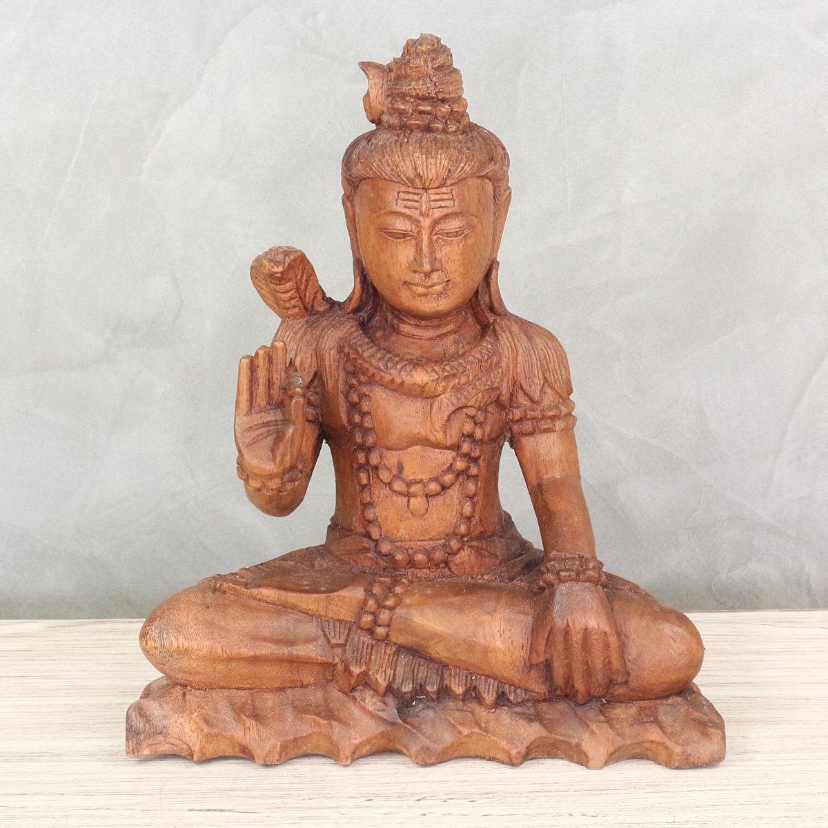 Oriental Galerie Dekofigur Holzfigur Sitzende Shiva klein 25 cm (1 St), traditionelle Herstellung in Handarbeit im Ursprungsland