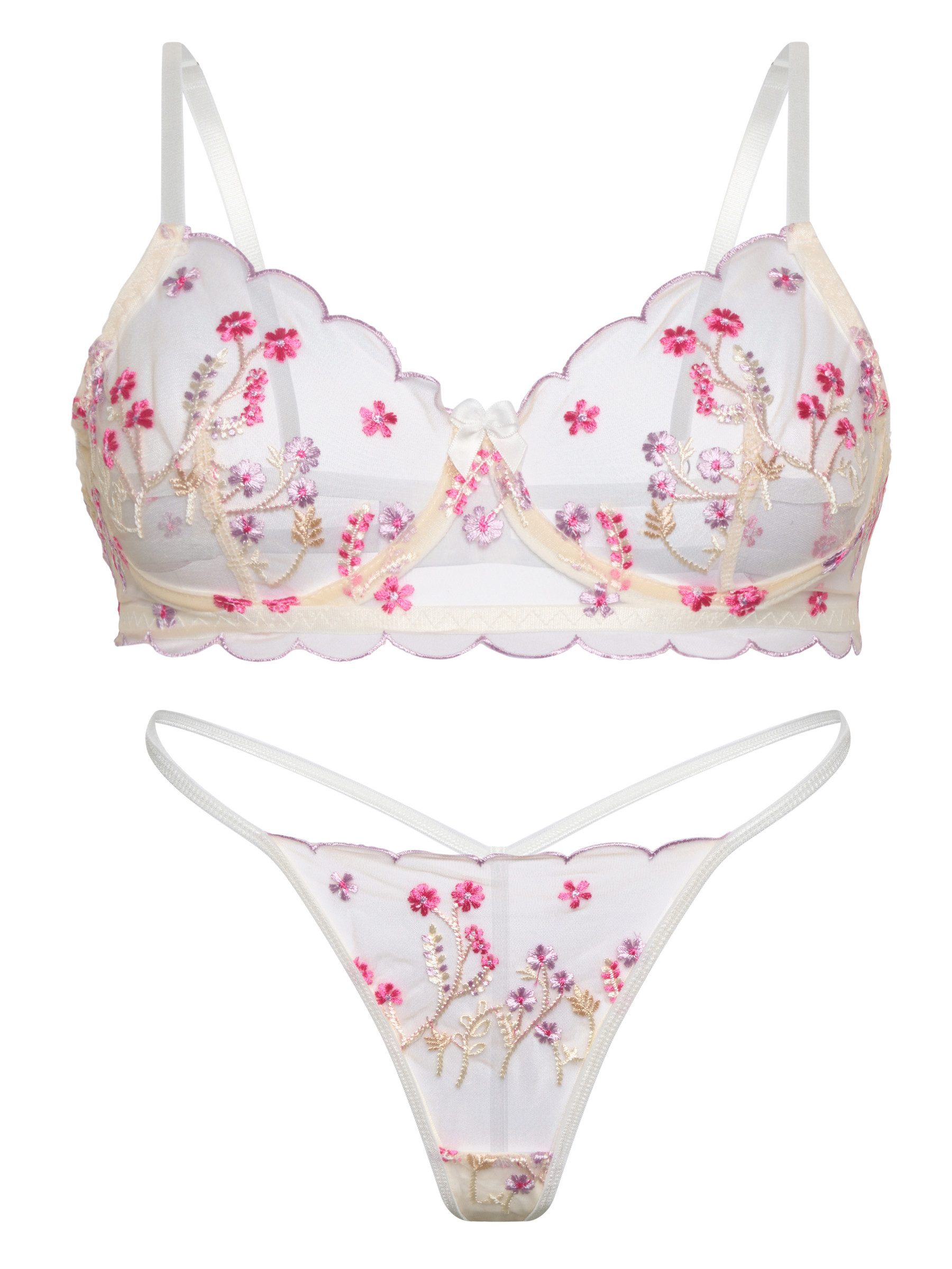 Orchibelle Set: Bügel-BH Luxuriöses Dessous-Set aus Stickerei-Spitze – Sexy BH-Set & Reizwäsche (Set, 2-tlg., mit String) Damenunterwäsche Set mit Tanga – Elegante Lingerie für jeden Anlass