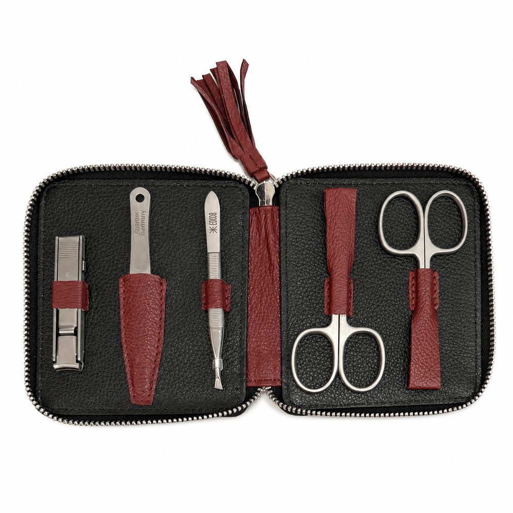 Excellent Solingen Maniküre-Etui Maniküre Reißverschluss-Etui Rindleder rot, 1 tlg.