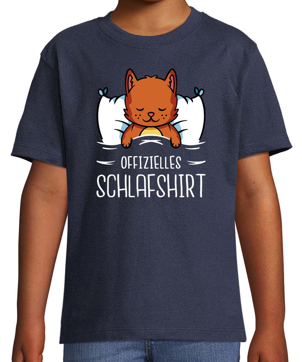 mit und T-Shirt Mädchen Jungen Offizielles Frontprint Navy Schlafshirt mit lustigem Katze für Shirt Youth Kinder Designz