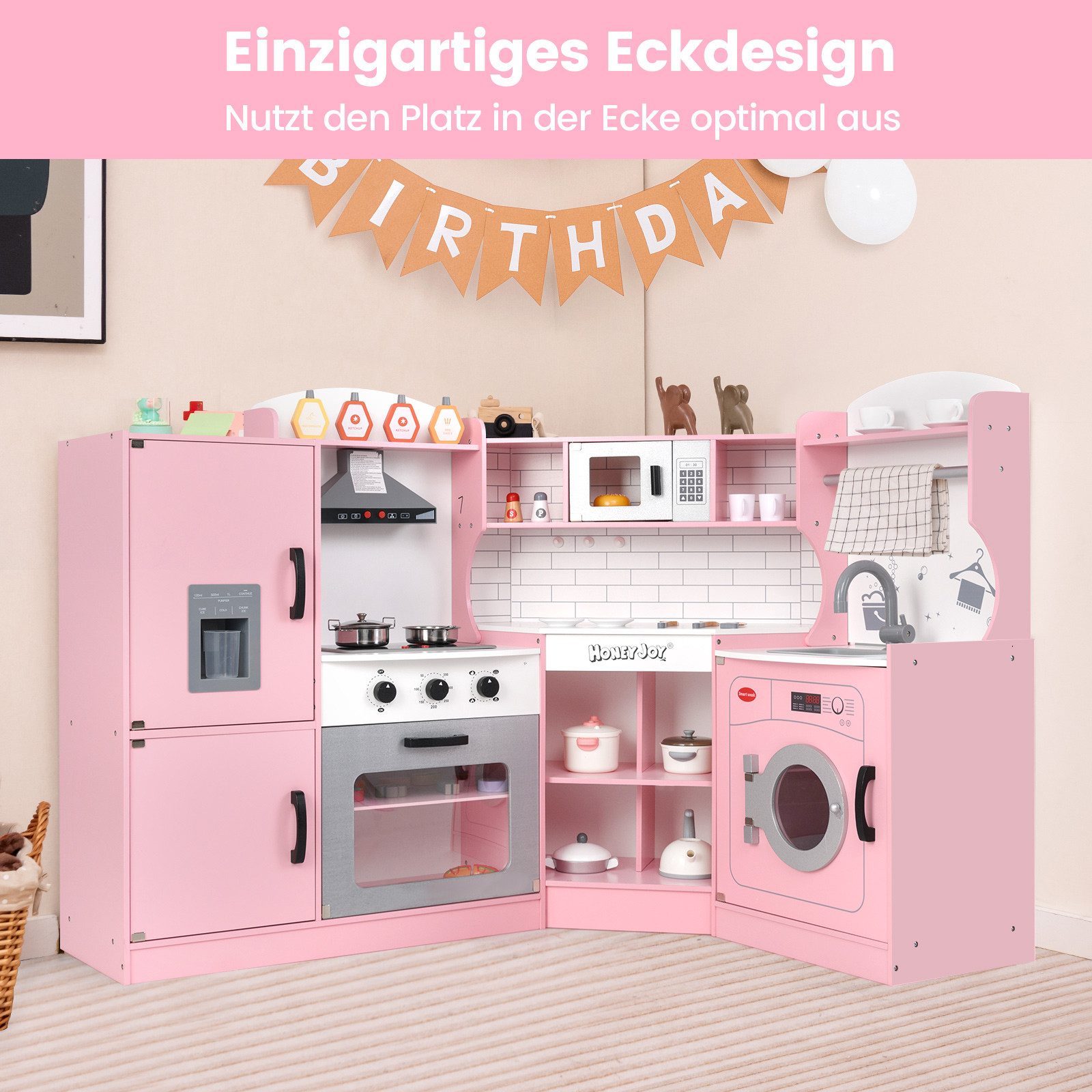 COSTWAY Spielküche Kinderküche Eck, aus Holz, ab 3 Jahren günstig online kaufen