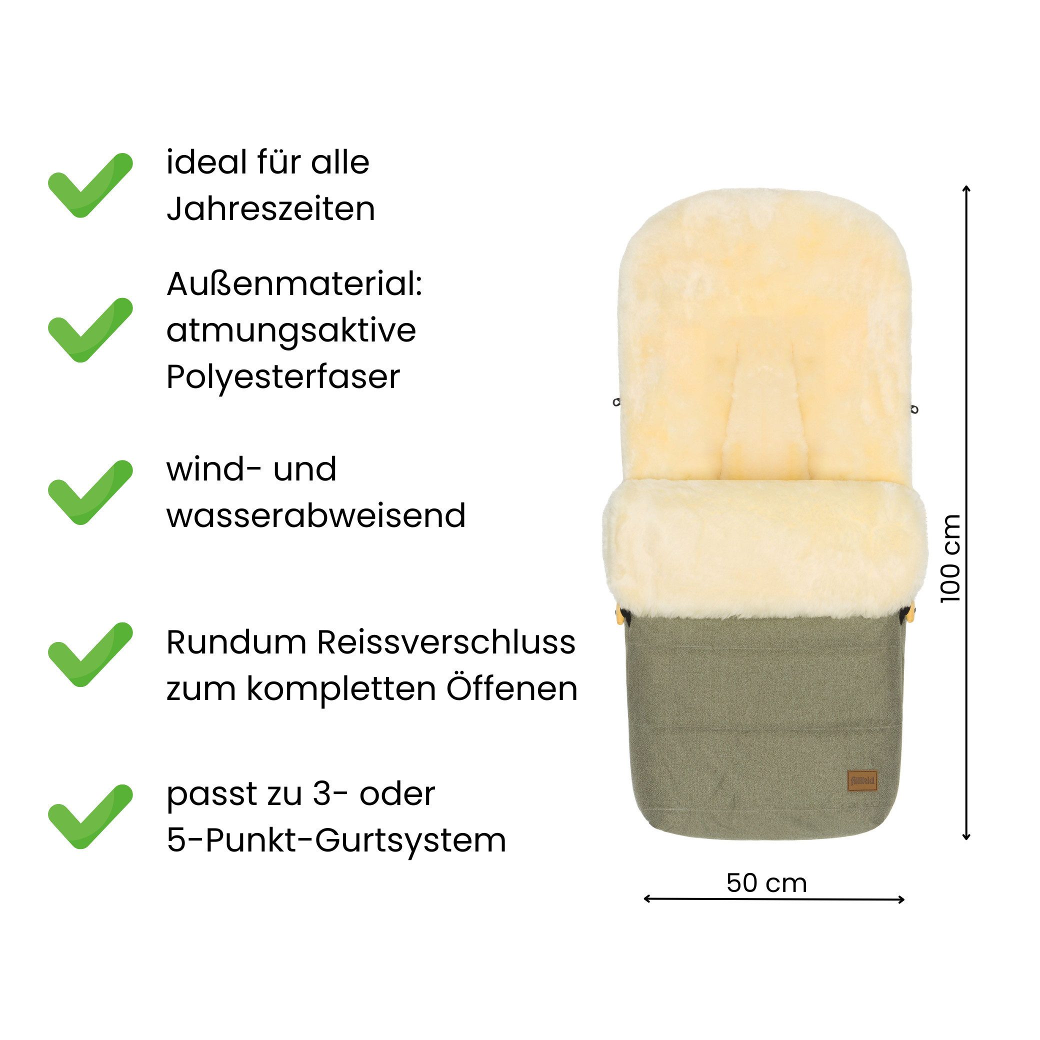 Fillikid Fußsack Winterfußsack Bernina Lammfell Exklusiv, Warmer Winterfußsack mit echtem Merino-Lammfell wasserabweisend und – Bild 4 von 5
