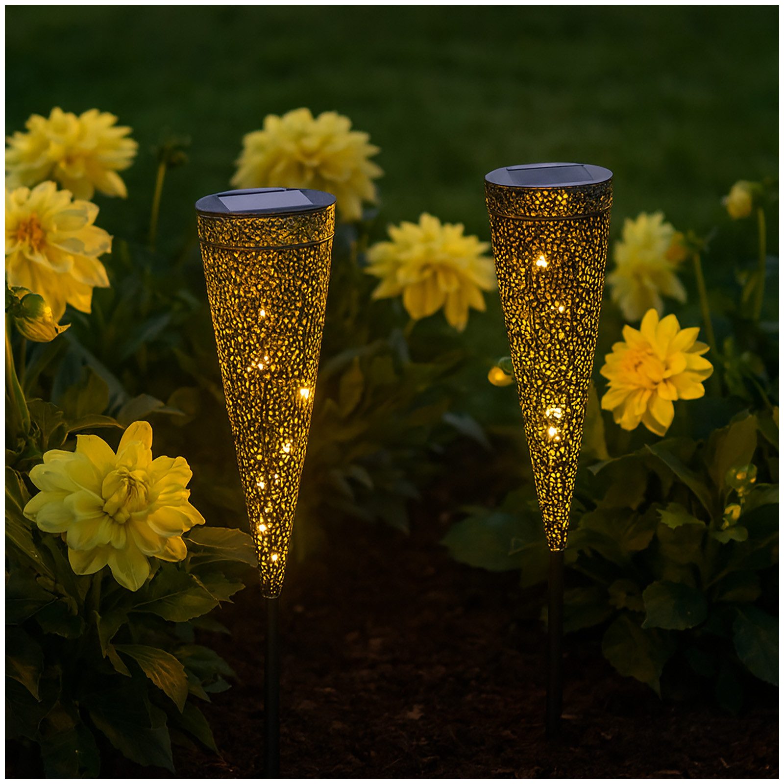 HTI-Living LED Solarleuchte Solarstecker Luna 2 Stück Metall mit filigranem günstig online kaufen