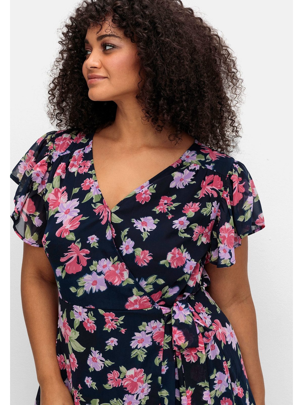 sheego by Joe Browns Chiffonkleid Große Größen mit Blumendruck und Bindegürtel