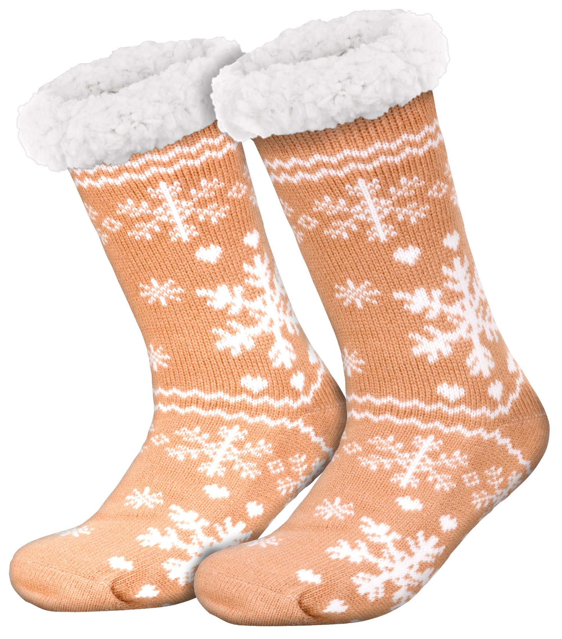 compagno Kuschelsocken (1-Paar) Kuschelsocken Schneeflocke Anti Rutsch Sohle Wintersocken Noppensocken Damen Herren Socken Einheitsgröße braun