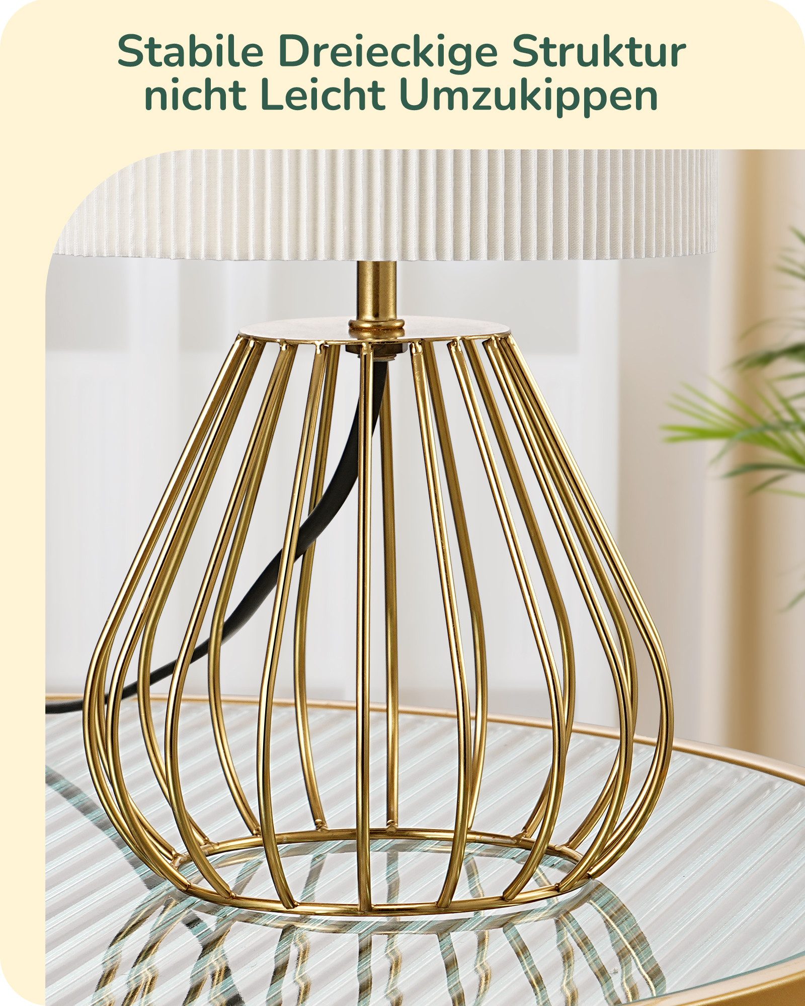 EDISHINE Nachttischlampe Dekolampe H29 cm mit Metallfuß, LED wechselbar, 2700 K Warmweiß, Vintage Tischleuchte mit E14 Leuchtmittel