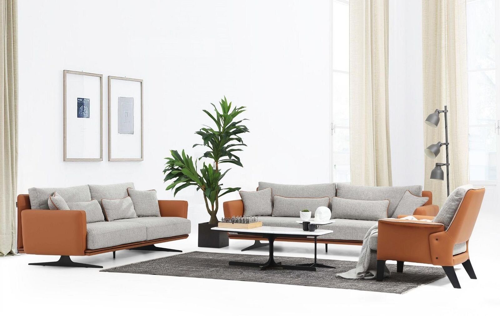 Orange, (3-St., 2-Sitzer in Sitzer 1x 321 Komplette Sofa Couchgarnitur Wohnzimmer-Set 3-Sitzer Sessel), Europa 1x Sofagarnitur + Stoff 1x Made + JVmoebel