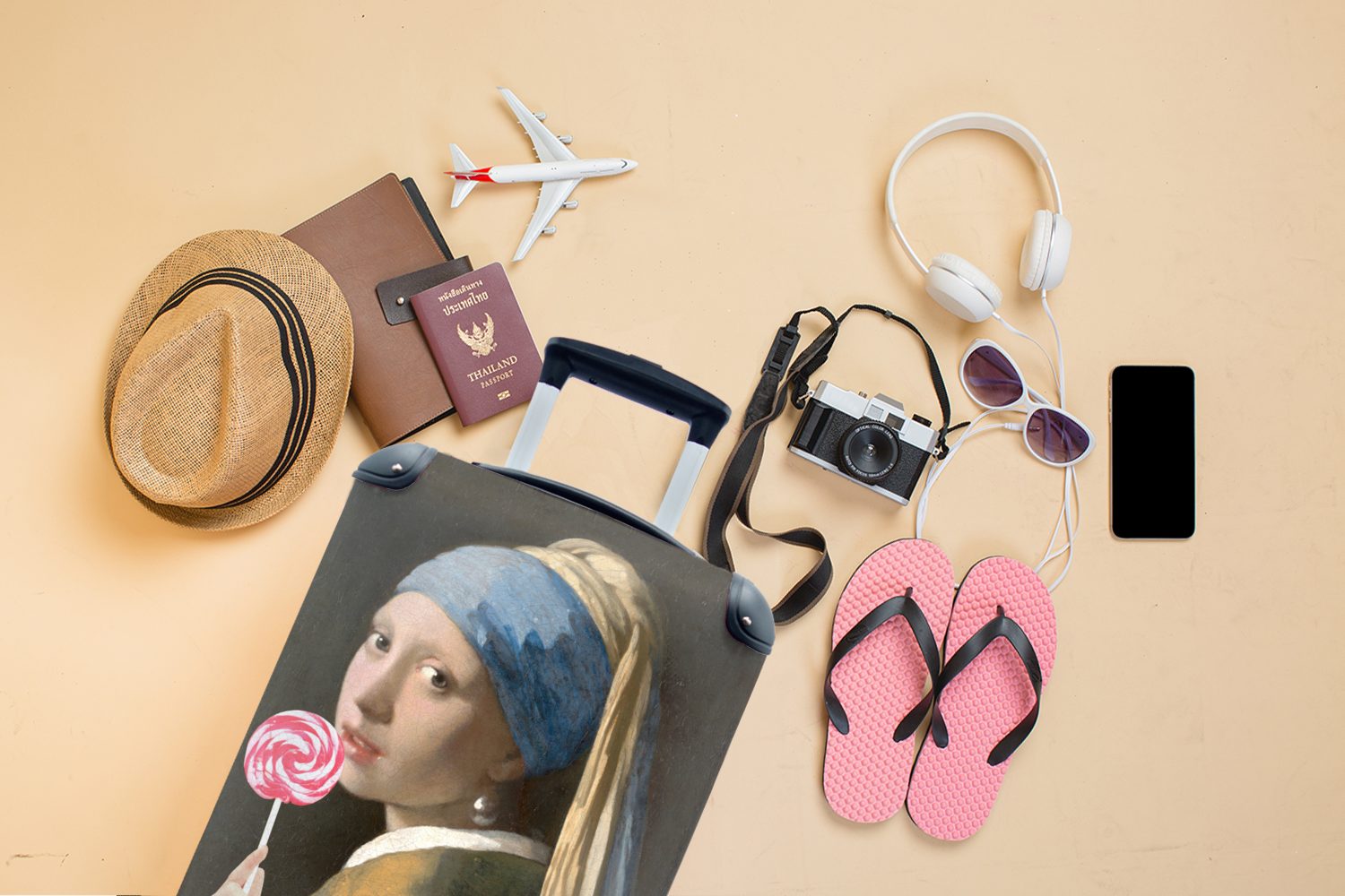 MuchoWow Handgepäckkoffer Reisekoffer Lollipop, - Perlenohrring - Reisetasche Ferien, mit Das 4 Handgepäck Trolley, rollen, dem Mädchen Rollen, für mit Vermeer
