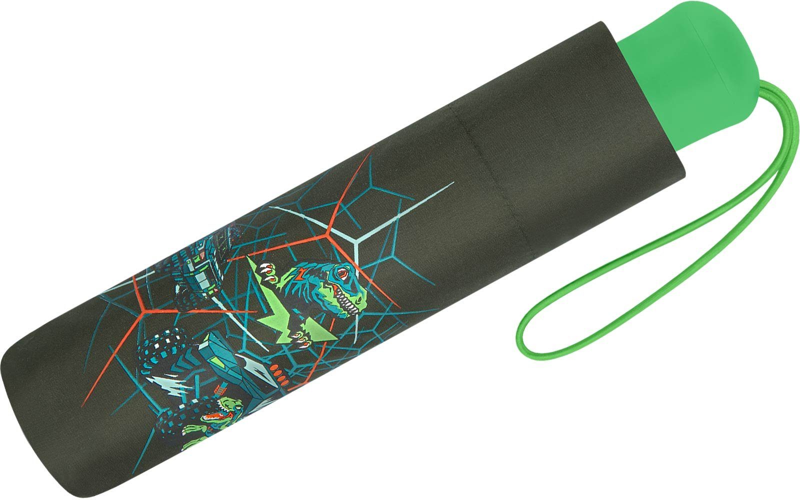 Scout Taschenregenschirm Dino Hunter - Mini Kinderschirm, extra leicht für Kinder gemacht, reflektierend und bedruckt
