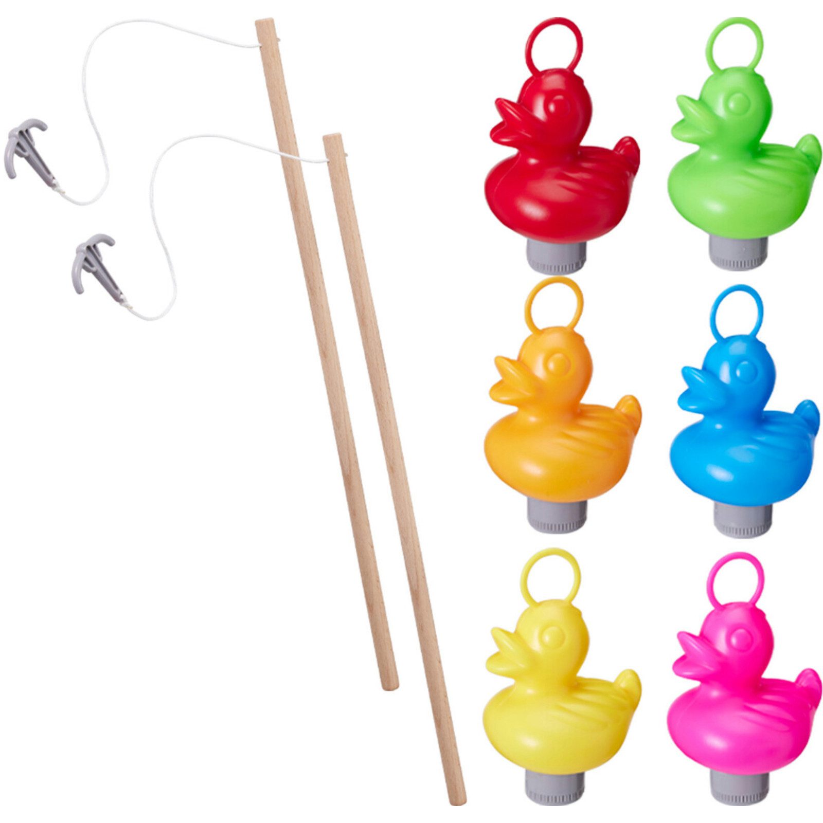 Koopman Spielzeug-Gartenset Entenangeln 8 Tlg. Ente ca. 10 cm Kinderspiel, (8-tlg), Kunststoffenten, 6 Enten, Holzangeln, 2 Angeln, Enten beschwert