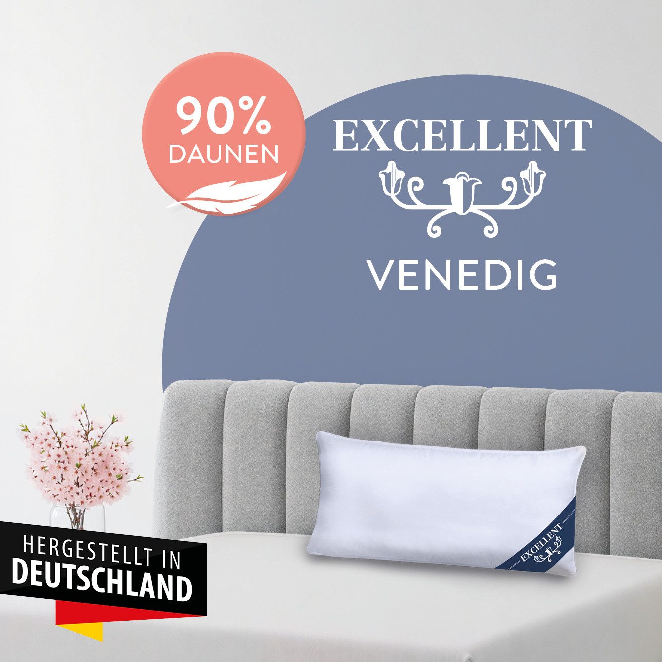 Excellent 3-Kammer-Kopfkissen Venedig, Kissen 1-tlg. oder 2-tlg. hergestellt in Deutschland!, Füllung: 90% Daunen (Außenkammer), Bezug: 100% Baumwolle, Kopfkiss – Bild 2 von 5