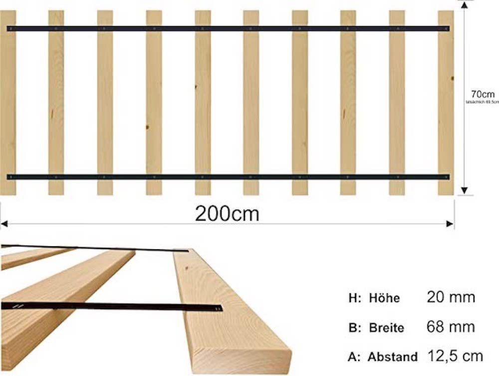 Lattenrost Extra starker Bettrost Lattenrost Holzlatten, sunnypillow, Fußteil Basic 10 Latten, Basic 70x200cm - 10 Latten