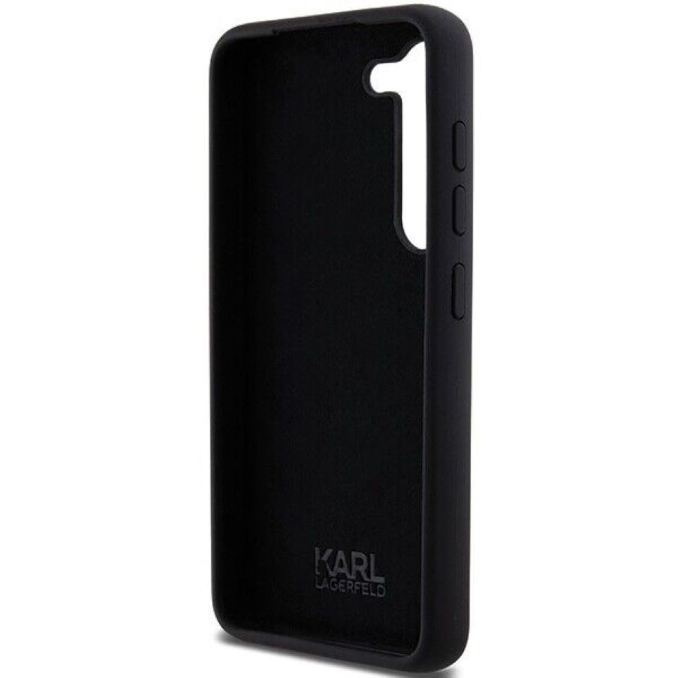 KARL LAGERFELD Handyhülle Hardcase Galaxy A55 Silikon schwarz Logo Metall 6,6 Zoll, Kantenschutz