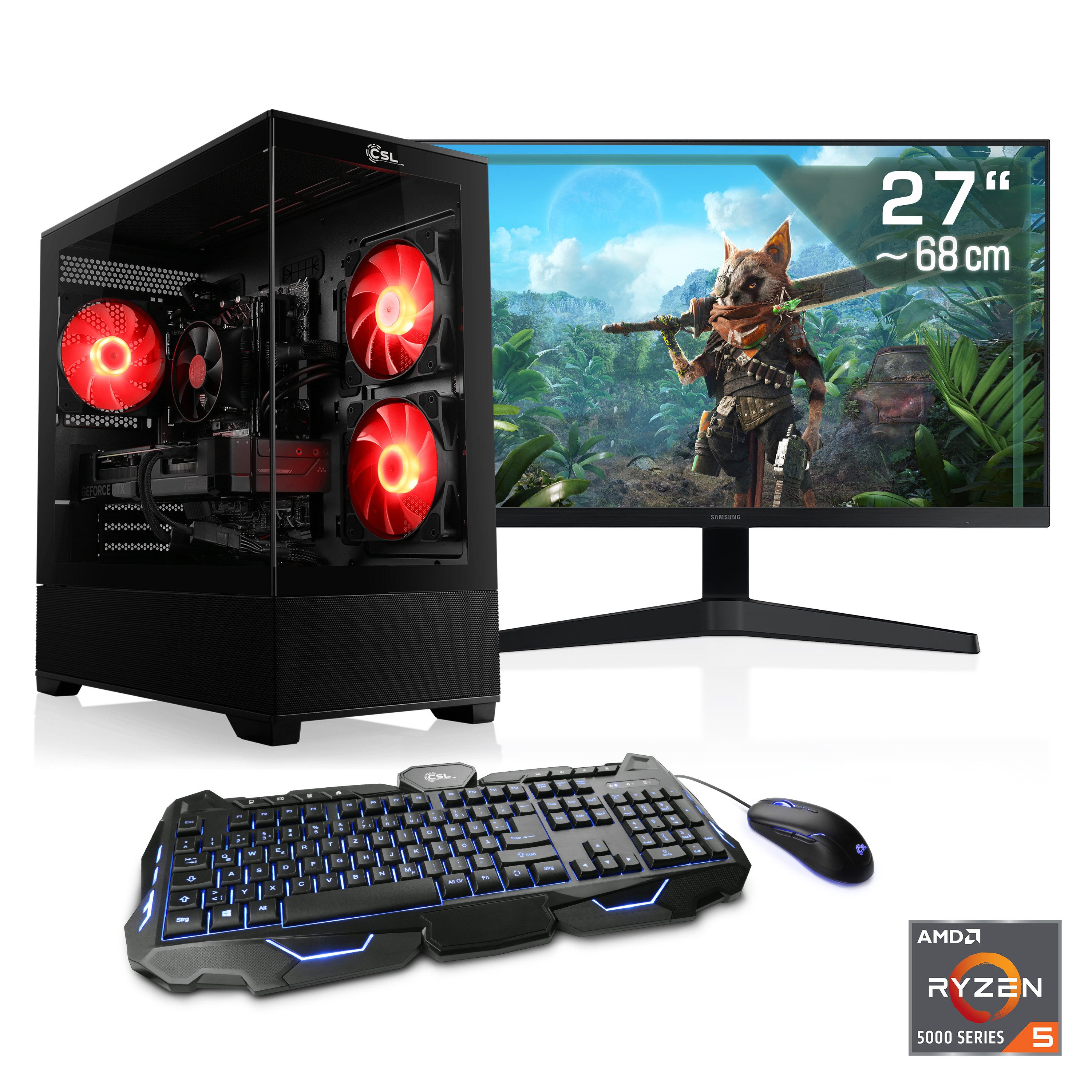 CSL AeroVision V24352 Gaming-PC-Komplettsystem (27", AMD Ryzen 5 5500, GeForce RTX 3050, 16 GB RAM, 500 GB SSD)