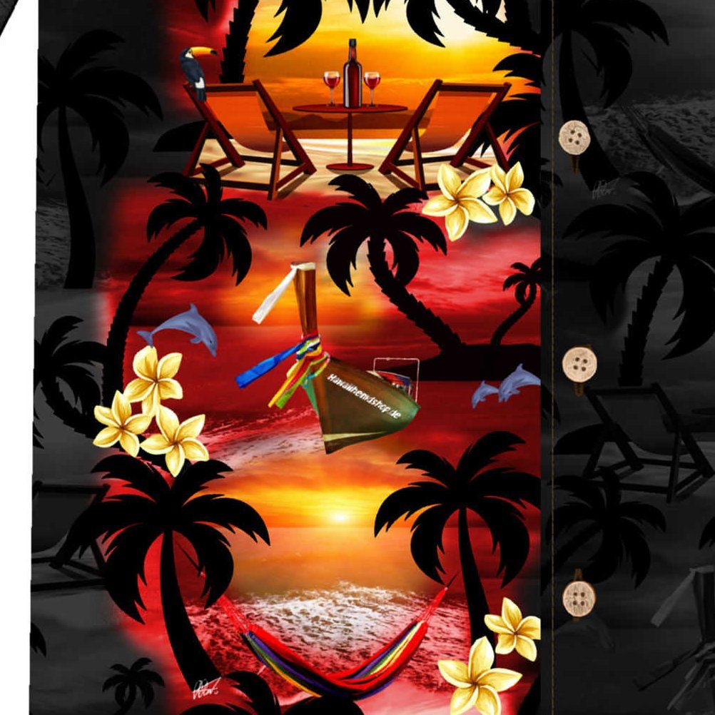 Hawaiihemdshop.de Hawaiihemd Hawaii Hemd Herren Baumwolle Kurzarm Hawaiihemd mit Palmen und Meer – Bild 5 von 5