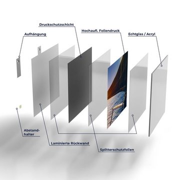 DEQORI Glasbild 'Segelboot jagt Abendsonne', 'Segelboot jagt Abendsonne', Glas Wandbild Bild schwebend modern