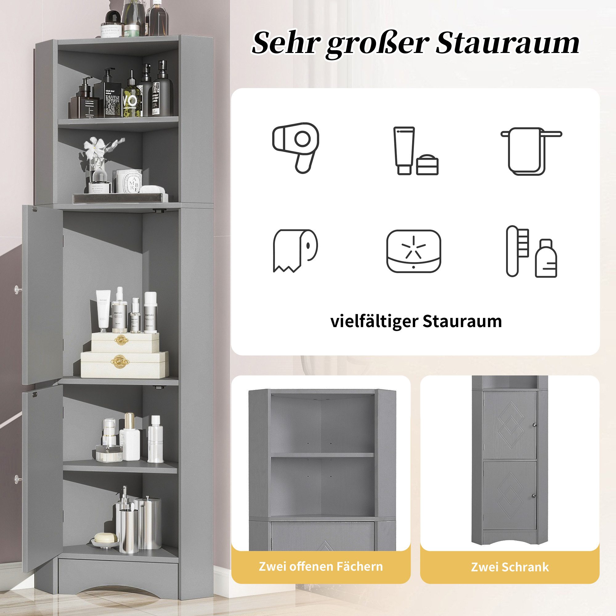 Merax Eckschrank mit Einlegböden,Badezimmerschrank,Badkommode,155cm günstig online kaufen