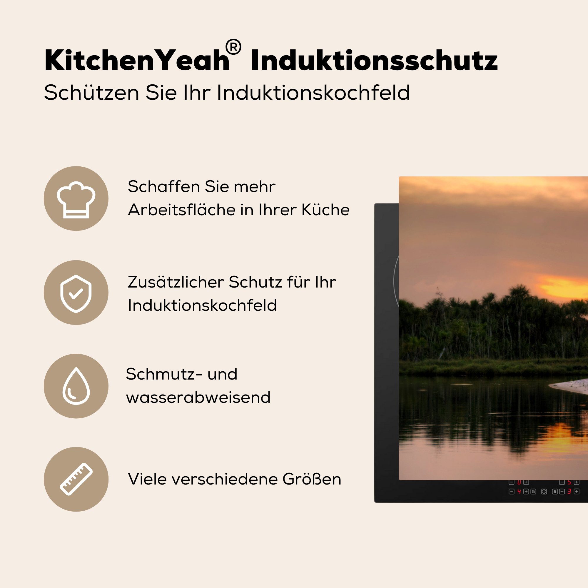 MuchoWow Herdblende-/Abdeckplatte Sonnenuntergang Vinyl, Induktionskochfeld Schutz Ceranfeldabdeckung in 81x52 für (1 Guyana, tlg), die im Regenwald cm, küche