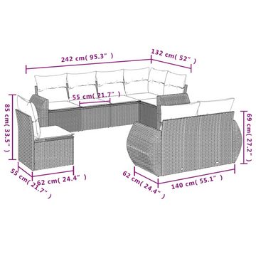 vidaXL Loungesofa 8-tlg. Garten-Sofagarnitur mit Kissen Schwarz Poly Rattan, 1 Teile