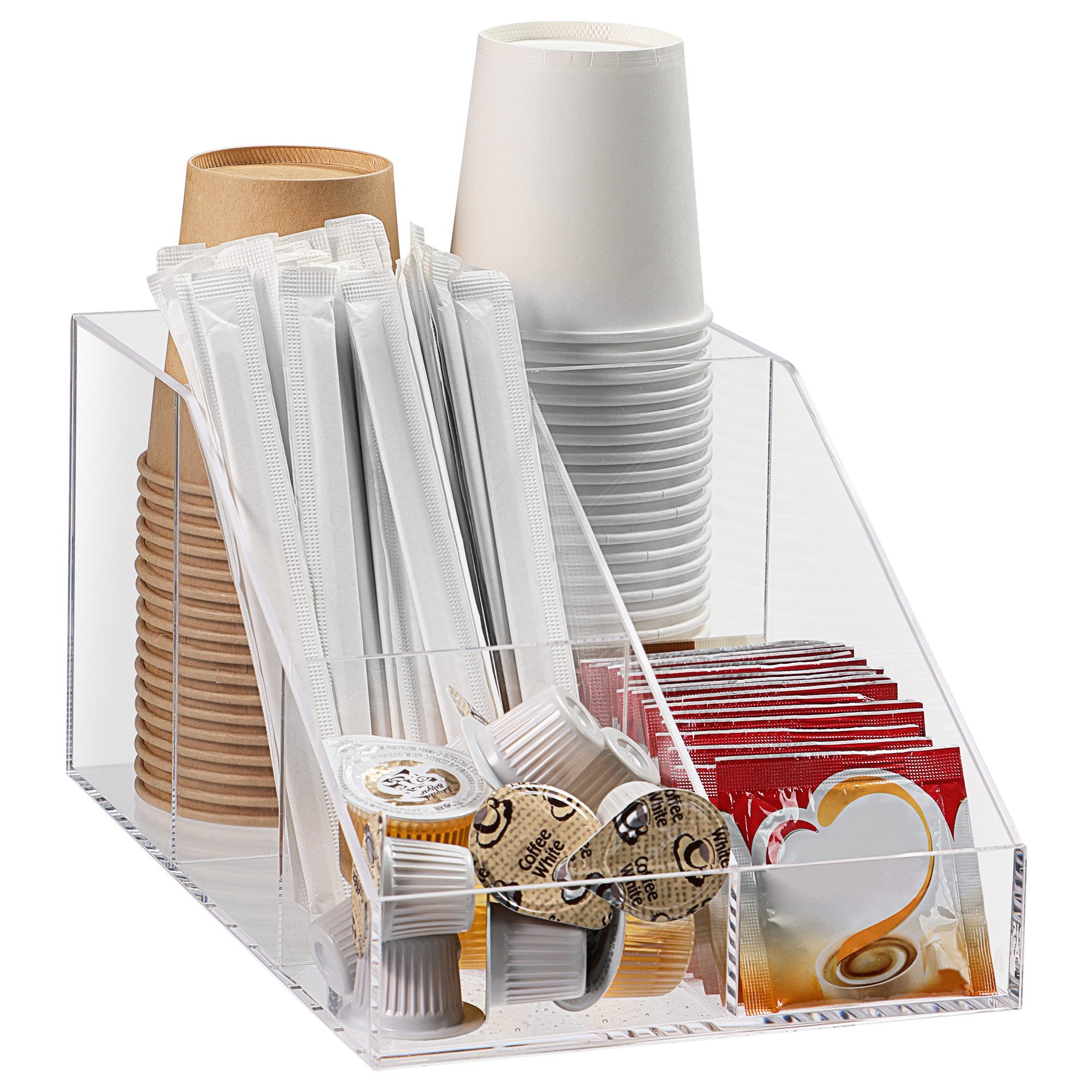 Navaris Teedose Kaffeestation 4 Fächer - Transparent, Acryl, (1-tlg), Kaffee Spender Organizer - Aufbewahrung von Zubehör - Kaffeebar