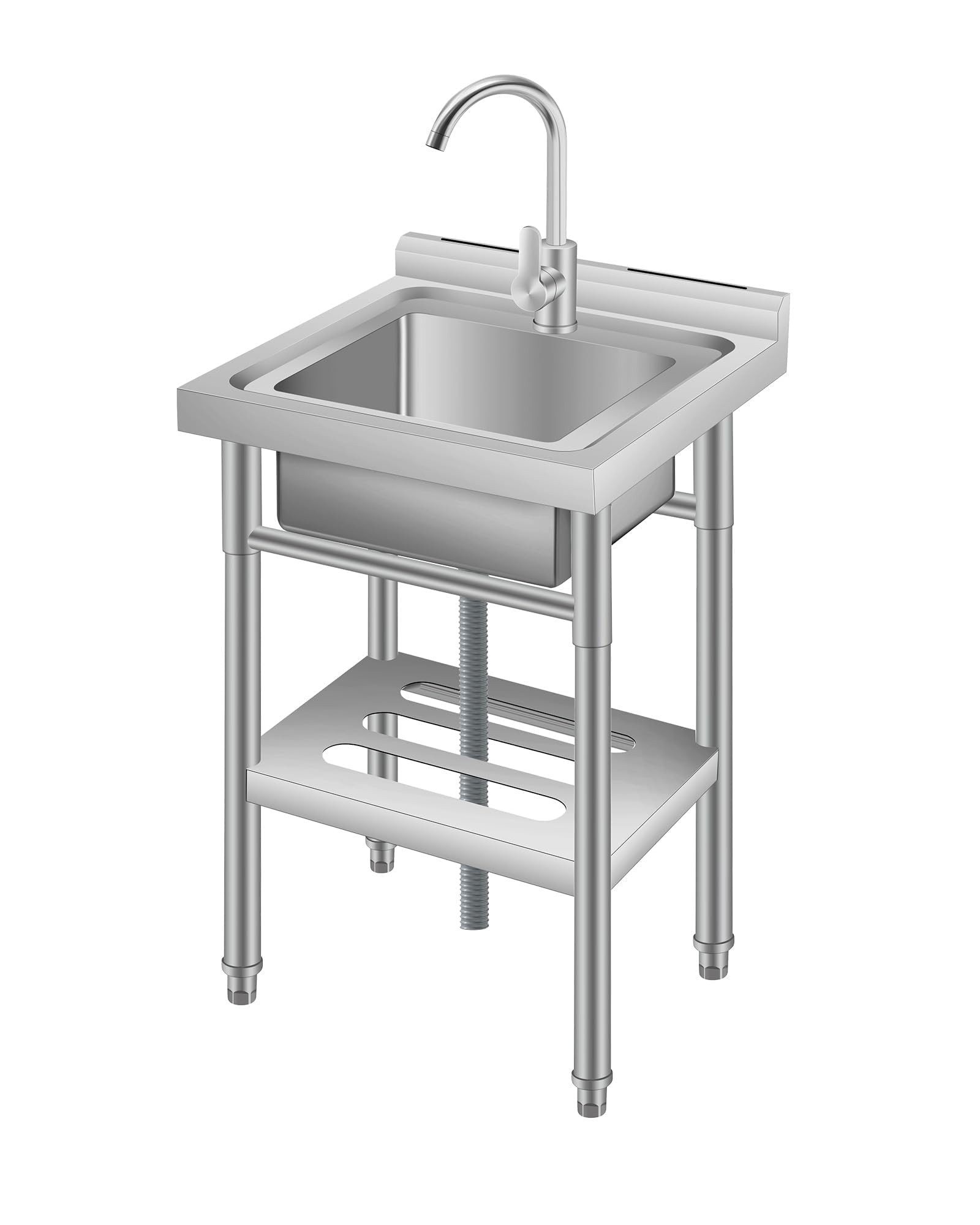 GarveeMore Waschtisch-Set Edelstahl Spüle, kleines Einzelbecken 50×50×80 cm, Silber, (inkl. Tuch & Handschuhe), mit Unterbauschrank & feststehende Armatur & PVC-Ablauf
