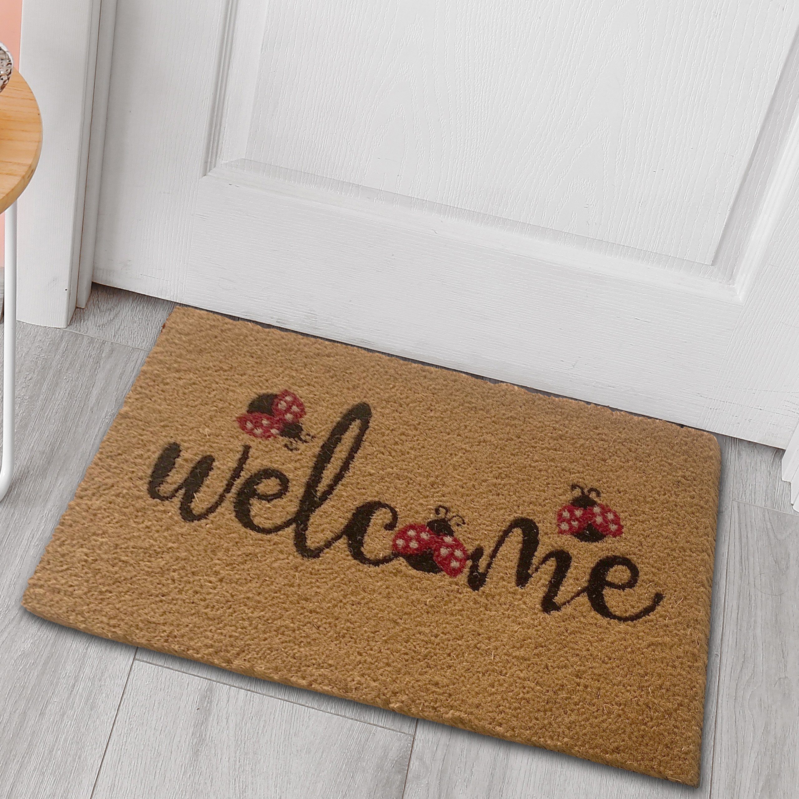 ᐅ Fußmatte Kokos Schmutzfangmatte „welcome Marienkäfer“ in schwarz rot ...