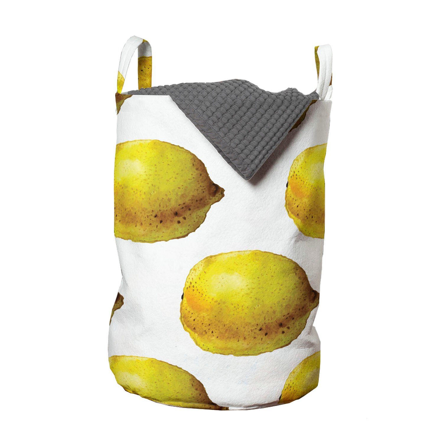 Abakuhaus Wäschesäckchen Wäschekorb mit Griffen Kordelzugverschluss für Waschsalons, Zitrone Aquarell-Malerei Frucht-Kunst