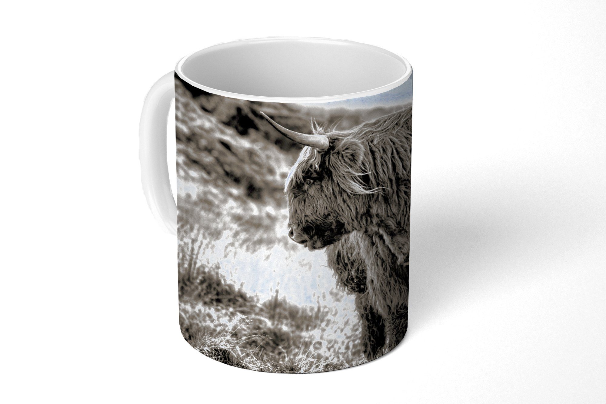 - Schwarz Highlander Geschenk Tasse Becher, Keramik, MuchoWow - Weiß, Teetasse, Teetasse, Scottish Kaffeetassen, - Kühe