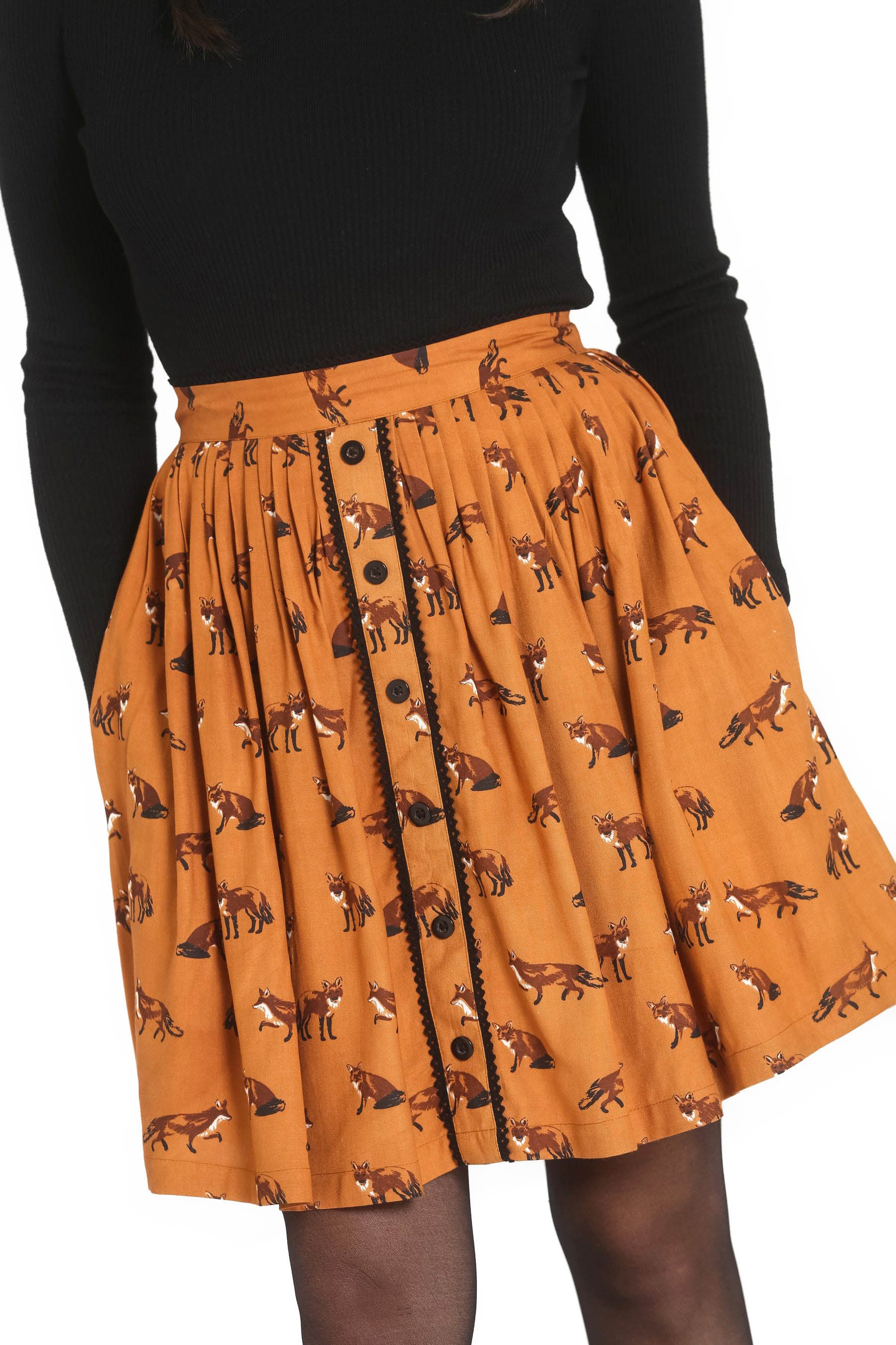 Hell Bunny A-Linien-Rock Vixey Skirt Braun Retro Vintage Swing günstig online kaufen