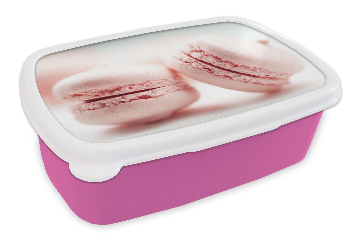 Brotbox MuchoWow Snackbox, Kunststoff, (2-tlg), Erwachsene, für Kunststoff Mädchen, von Brotdose Nahaufnahme Kinder, rosa Lunchbox Makronen,