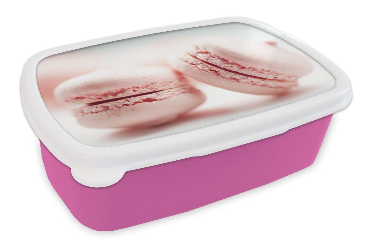 von Lunchbox rosa Mädchen, Brotdose Kinder, Erwachsene, Makronen, MuchoWow für (2-tlg), Snackbox, Nahaufnahme Kunststoff Brotbox Kunststoff,