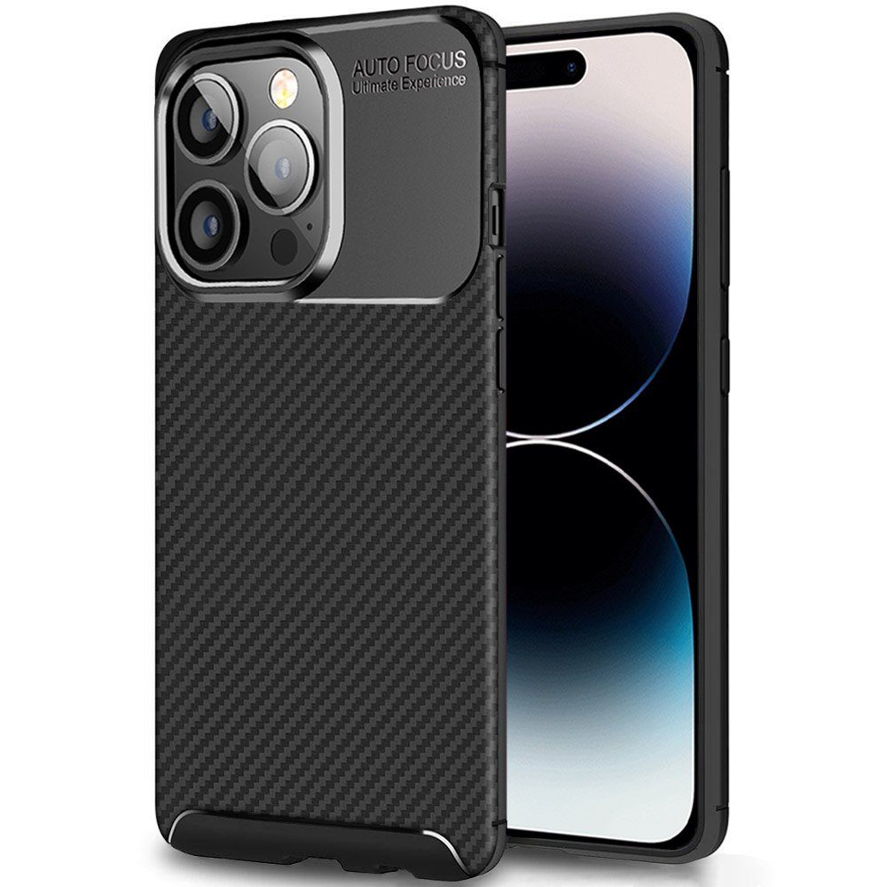 FITSU Handyhülle Handyhülle für iPhone 14 Pro Case im Carbon Design Schwarz, Handyhülle mit Carbon Optik, stabile Schutzhülle, Case mit Eckenschutz