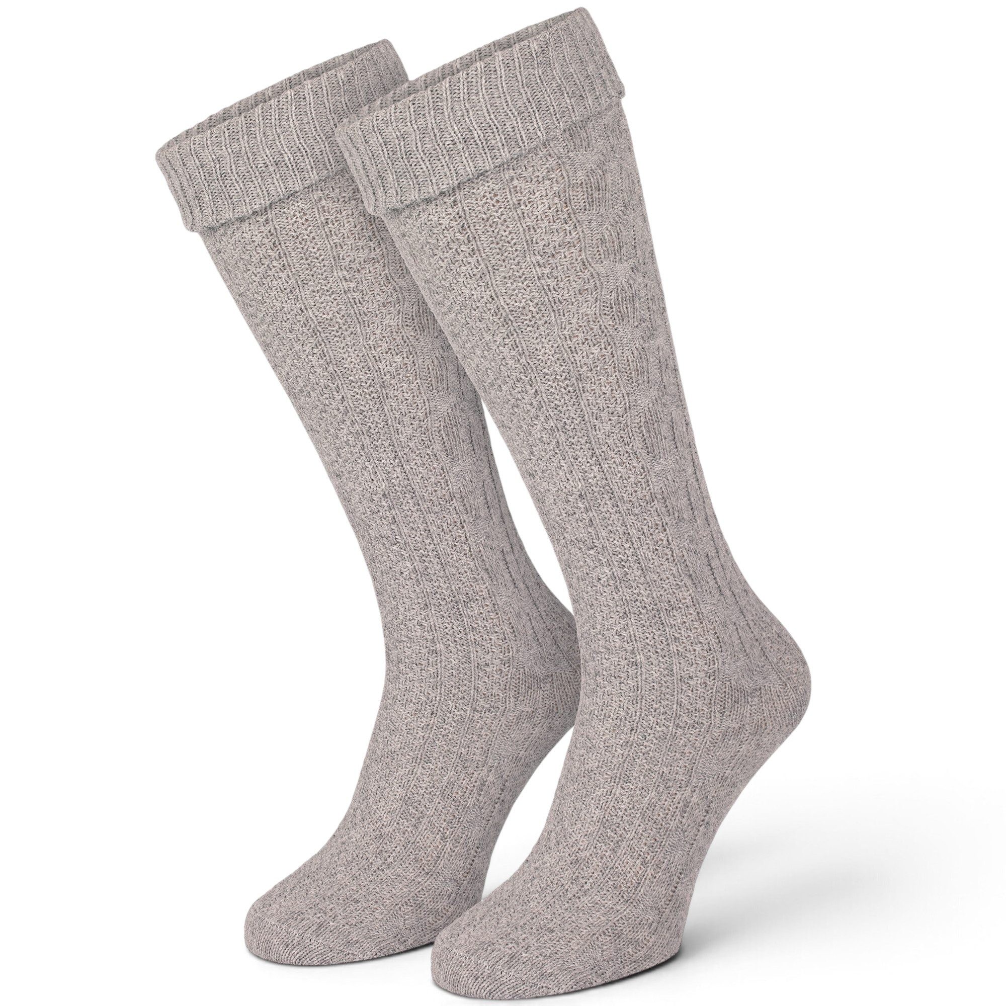 Black Snake Trachtensocken Kniebundstrümpfe mit Zopfmuster fürs Oktoberfest, Damen & Herren (Kniestrumpf, 1-Paar) Breiter Umschlagbund, Baumwollmix, atmungsaktiv, kniehoher Schaft