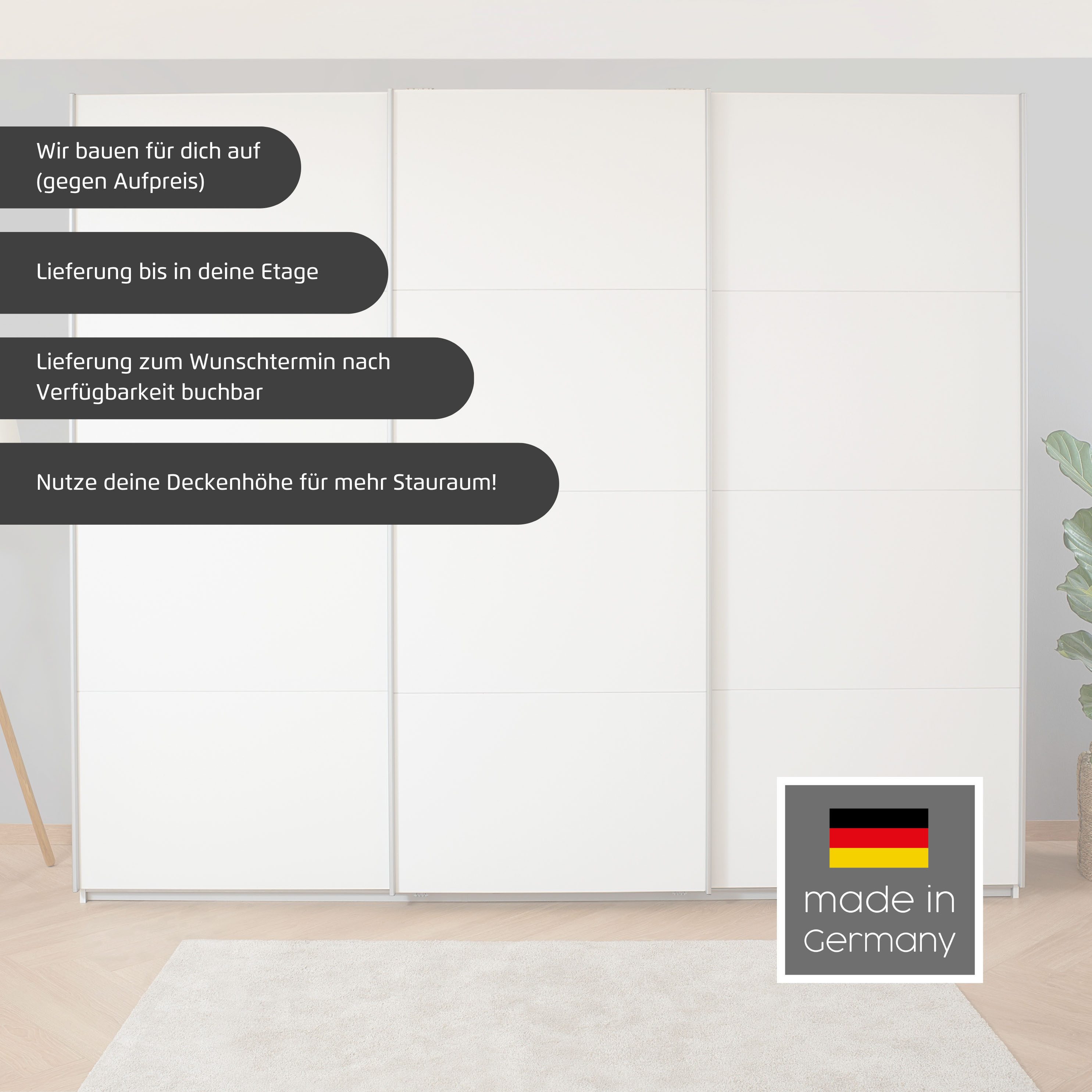 rauch Schwebetürenschrank Kleiderschrank Schrank Garderobe KOLUNA mit Spiegel (3 Ausstattungen BASIC/CLASSIC/PREMIUM (inkl. SOFT-CLOSE-FUNKTION) Breiten 203/271/315/360 cm Höhen 210/229 cm MADE IN GERMANY