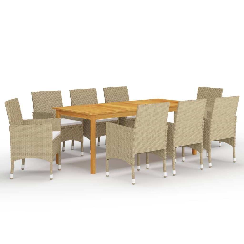furnicato Garten-Essgruppe Echtholz 200x100x74 cm Tisch Beige Stühle, Wetterbeständige Sitzgruppe mit Polsterkissen und Armlehnen