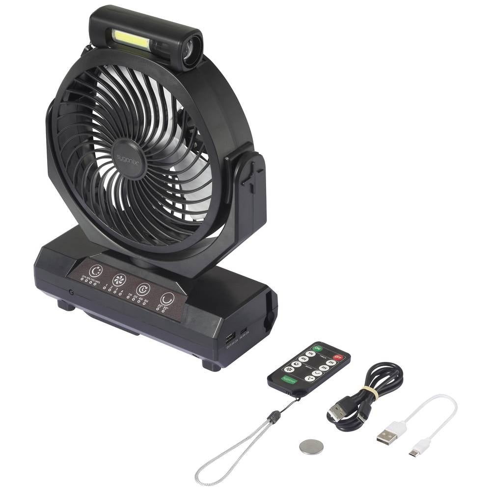 Sygonix Bodenventilator Camping Outdoor Ventilator SY-5996204, Akkubetrieb möglich, mit Beleuchtung, Oszillierend, mit Fernbedienung